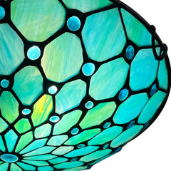 Tiffany Ceiling Lights, Stained Glass Ceiling Light 2-Lights 12 Inch Tiffany Flush Mount Ceiling Light for Bedroom Dining Living Room Entryway Foyer(Blue)