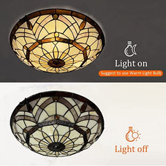 ARTZONE Tiffany Ceiling Lights, Stained Glass Ceiling Light 3-Lights 16 Inch Tiffany Flush Mount Ceiling Light Fixture for Bedroom Dining Living Room Entryway Foyer(Amber Brown)