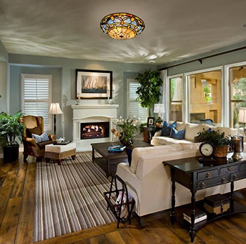 ARTZONE Tiffany Ceiling Lights, Stained Glass Ceiling Light 3-Lights 16 Inch Tiffany Flush Mount Ceiling Light