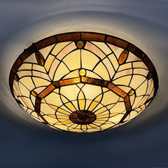 ARTZONE Tiffany Ceiling Lights, Stained Glass Ceiling Light 3-Lights 16 Inch Tiffany Flush Mount Ceiling Light Fixture for Bedroom Dining Living Room Entryway Foyer(Amber Brown)