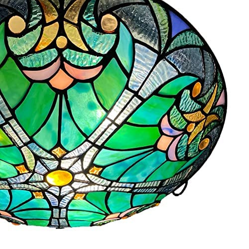 ARTZONE Tiffany Ceiling Lights, Stained Glass Ceiling Light 3-Lights 16 Inch Tiffany Flush Mount Ceiling Light Fixture for Bedroom Dining Living Room Entryway Foyer(Green Victoria)