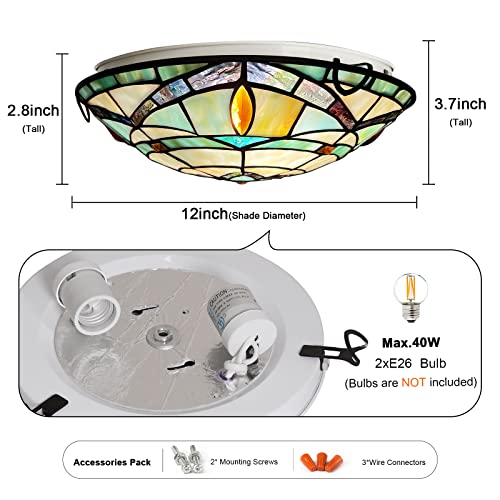 Tiffany Ceiling Lights,Stained Glass Ceiling Light 2-Lights 12 Inch