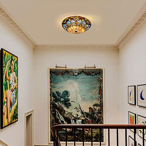 ARTZONE Tiffany Ceiling Lights, Stained Glass Ceiling Light 3-Lights 16 Inch Tiffany Flush Mount Ceiling Light