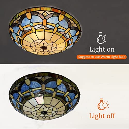 ARTZONE Tiffany Ceiling Lights, Stained Glass Ceiling Light 3-Lights 16 Inch Tiffany Flush Mount Ceiling Light