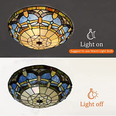 ARTZONE Tiffany Ceiling Lights, Stained Glass Ceiling Light 3-Lights 16 Inch Tiffany Flush Mount Ceiling Light