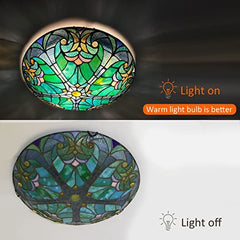 ARTZONE Tiffany Ceiling Lights, Stained Glass Ceiling Light 3-Lights 16 Inch Tiffany Flush Mount Ceiling Light Fixture for Bedroom Dining Living Room Entryway Foyer(Green Victoria)