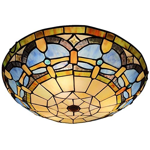 ARTZONE Tiffany Ceiling Lights, Stained Glass Ceiling Light 3-Lights 16 Inch Tiffany Flush Mount Ceiling Light