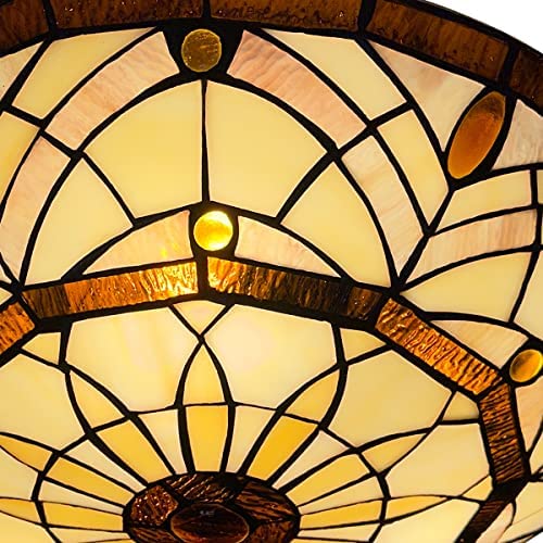 ARTZONE Tiffany Ceiling Lights, Stained Glass Ceiling Light 3-Lights 16 Inch Tiffany Flush Mount Ceiling Light Fixture for Bedroom Dining Living Room Entryway Foyer(Amber Brown)