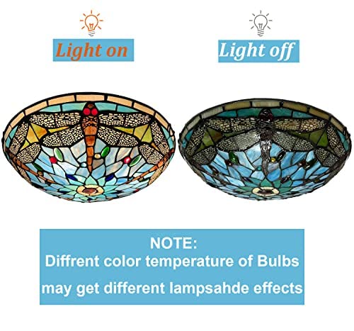 ARTZONE Tiffany Ceiling Lights, Stained Glass Ceiling Light 3-Lights 16 Inch Tiffany Flush Mount Ceiling Light Fixture for Bedroom Dining Living Room Entryway Foyer(Brown Dragonfly)