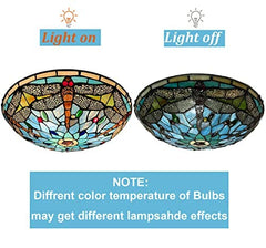ARTZONE Tiffany Ceiling Lights, Stained Glass Ceiling Light 3-Lights 16 Inch Tiffany Flush Mount Ceiling Light Fixture for Bedroom Dining Living Room Entryway Foyer(Brown Dragonfly)