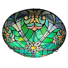 ARTZONE Tiffany Ceiling Lights, Stained Glass Ceiling Light 3-Lights 16 Inch Tiffany Flush Mount Ceiling Light Fixture for Bedroom Dining Living Room Entryway Foyer(Green Victoria)