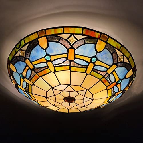 ARTZONE Tiffany Ceiling Lights, Stained Glass Ceiling Light 3-Lights 16 Inch Tiffany Flush Mount Ceiling Light