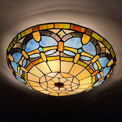 ARTZONE Tiffany Ceiling Lights, Stained Glass Ceiling Light 3-Lights 16 Inch Tiffany Flush Mount Ceiling Light