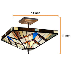 Capulina Tiffany Lamp Cream Amber Stained Glass Ceiling Light 2-Light