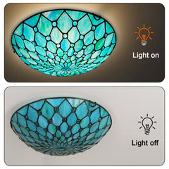 Tiffany Ceiling Lights, Stained Glass Ceiling Light 3-Lights 16 Inch Tiffany Flush Mount Ceiling Light for Bedroom Dining Living Room Entryway Foyer