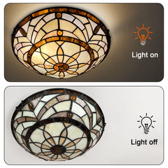 Tiffany Ceiling Lights, Stained Glass Ceiling Light 2-Lights 12 Inch Tiffany Flush Mount Ceiling Light for Bedroom Dining Living Room Entryway Foyer