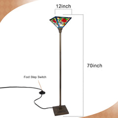 ARTZONE Tiffany Torchiere Floor Lamp,Handcrafted Stained Glass Lamp Shade,Antique Style Standing Corner Light for Living Room and Bedroom
