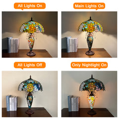 Capulina Tiffany Lamp Wisteria Style Stained Glass Table Lamp 3-Light
