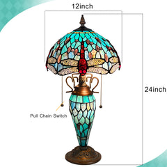 ARTZONE Tiffany Table Lamp with Nighlight Antique Stained Glass Table Lamp
