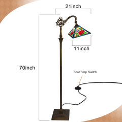 Tiffany Floor Lamp — Rose Stained Glass, Gooseneck Adjustable, W11" × H62"