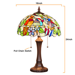 Capulina Tiffany Table Lamp Cardinal Birds Stained Glass Lamp 2-Light