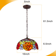 Capulina Tiffany Lamp Red Rose Stained Glass Pendant Lights 2-Light