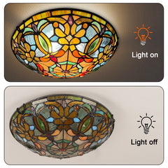 Tiffany Ceiling Lights, Stained Glass Ceiling Light 2-Lights 12 Inch Tiffany Flush Mount Ceiling Light for Bedroom Dining Living Room Entryway Foyer