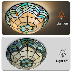 Tiffany Ceiling Lights, Stained Glass Ceiling Light 3-Lights 16 Inch Tiffany Flush Mount Ceiling Light for Bedroom Dining Living Room Entryway Foyer