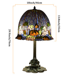 Thatyears Tiffany Style Lotus Stained Glass Table Lamp – Handcrafted Dome Shade with Bronze Lotus Leaf Base