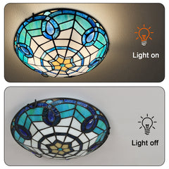 Tiffany Ceiling Lights, Stained Glass Ceiling Light 2-Lights 12 Inch Tiffany Flush Mount Ceiling Light for Bedroom Dining Living Room Entryway Foyer