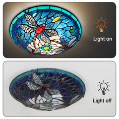Tiffany Ceiling Lights, Stained Glass Ceiling Light 3-Lights 16 Inch Tiffany Flush Mount Ceiling Light for Bedroom Dining Living Room Entryway Foyer