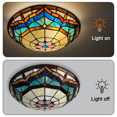 Tiffany Ceiling Lights, Stained Glass Ceiling Light 3-Lights 16 Inch Tiffany Flush Mount Ceiling Light for Bedroom Dining Living Room Entryway Foyer