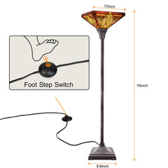 Capulina Tiffany Lamp Stained Glass Torchiere Floor Lamp, 12x12x70 Inches Industrial Blackish Bronze Pole Amber Brown Antique Tiffany Style Torch Standing Lamp for Living Room Bedroom Home Office