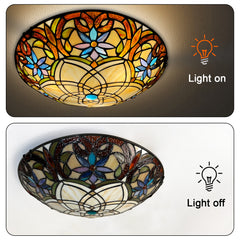ARTZONE Tiffany Ceiling Lights, Stained Glass Ceiling Light 3-Lights 16 Inch Tiffany Flush Mount Ceiling Light for Bedroom Dining Living Room Entryway Foyer