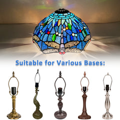 Capulina Tiffany Lamp Shade 12 Inches Wide Accessories Replacement Blue Dragonfly Style Stained Glass Lampshade for Table Lamp