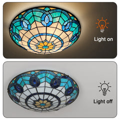 Tiffany Ceiling Lights, Stained Glass Ceiling Light 3-Lights 16 Inch Tiffany Flush Mount Ceiling Light for Bedroom Dining Living Room Entryway Foyer