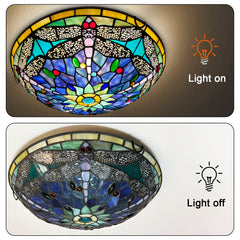 ARTZONE Tiffany Ceiling Lights, Stained Glass Ceiling Light 3-Lights 16 Inch Tiffany Flush Mount Ceiling Light for Bedroom Dining Living Room Entryway Foyer