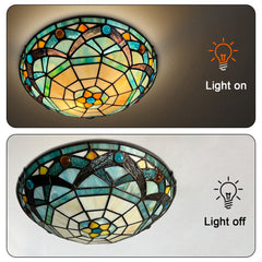 Tiffany Ceiling Lights, Stained Glass Ceiling Light 2-Lights 12 Inch Tiffany Flush Mount Ceiling Light for Bedroom Dining Living Room Entryway Foyer