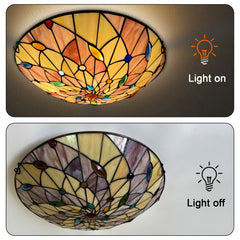 Tiffany Ceiling Lights, Stained Glass Ceiling Light 3-Lights 16 Inch Tiffany Flush Mount Ceiling Light for Bedroom Dining Living Room Entryway Foyer