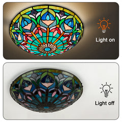 Tiffany Ceiling Lights, Stained Glass Ceiling Light 3-Lights 16 Inch Tiffany Flush Mount Ceiling Light for Bedroom Dining Living Room Entryway Foyer