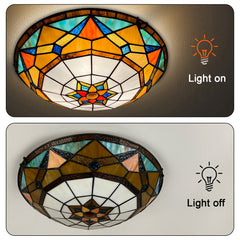 Tiffany Ceiling Lights, Stained Glass Ceiling Light 3-Lights 16 Inch Tiffany Flush Mount Ceiling Light for Bedroom Dining Living Room Entryway Foyer
