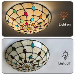 Tiffany Ceiling Lights, Stained Glass Ceiling Light 3-Lights 16 Inch Tiffany Flush Mount Ceiling Light for Bedroom Dining Living Room Entryway Foyer