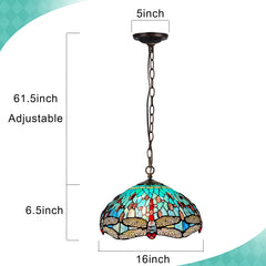 ARTZONE Antique Tiffany Pendant Light Fixture Stained Glass Hanging Lamp