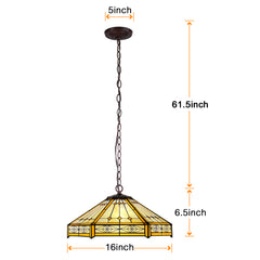 Capulina Tiffany Lamp Cream Hexagon Stained Glass Pendant Light 2-Light