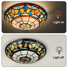 Tiffany Ceiling Lights, Stained Glass Ceiling Light 3-Lights 16 Inch Tiffany Flush Mount Ceiling Light for Bedroom Dining Living Room Entryway Foyer