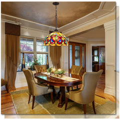Capulina Tiffany Lamp Stained Glass Pendant Light 12 Inches Wide Cream Brown Victorian Tiffany Style Hanging Lamp for Kitchen Island Living Dining Room Hallway Home Office