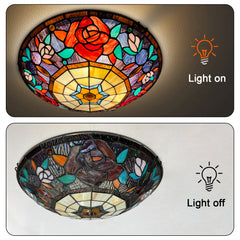 ARTZONE Tiffany Ceiling Lights, Stained Glass Ceiling Light 3-Lights 16 Inch Tiffany Flush Mount Ceiling Light for Bedroom Dining Living Room Entryway Foyer