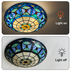 Tiffany Ceiling Lights, Stained Glass Ceiling Light 3-Lights 16 Inch Tiffany Flush Mount Ceiling Light for Bedroom Dining Living Room Entryway Foyer