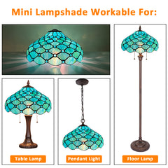 Capulina Tiffany Lamp Shade 16 Inches Wide Accessories Replacement Seagrass Blue Beads Style Stained Glass Lampshade for Table Lamp Floor Lamp