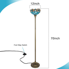 Tiffany Torchiere Floor Lamp,Handcrafted Stained Glass Lamp Shade,Antique Style Standing Corner Light for Living Room and Bedroom(Dragonfly)